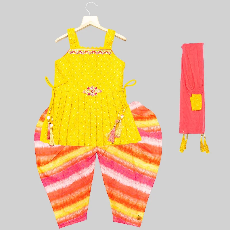 Mustard & Rama Embroidered Salwar Suit for Girls