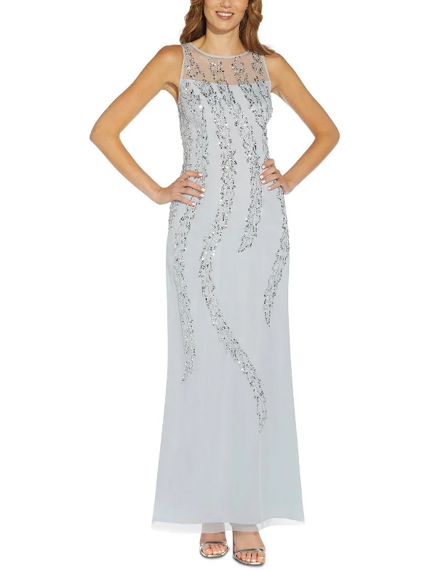 Womens Mesh Embellished Evening Dress