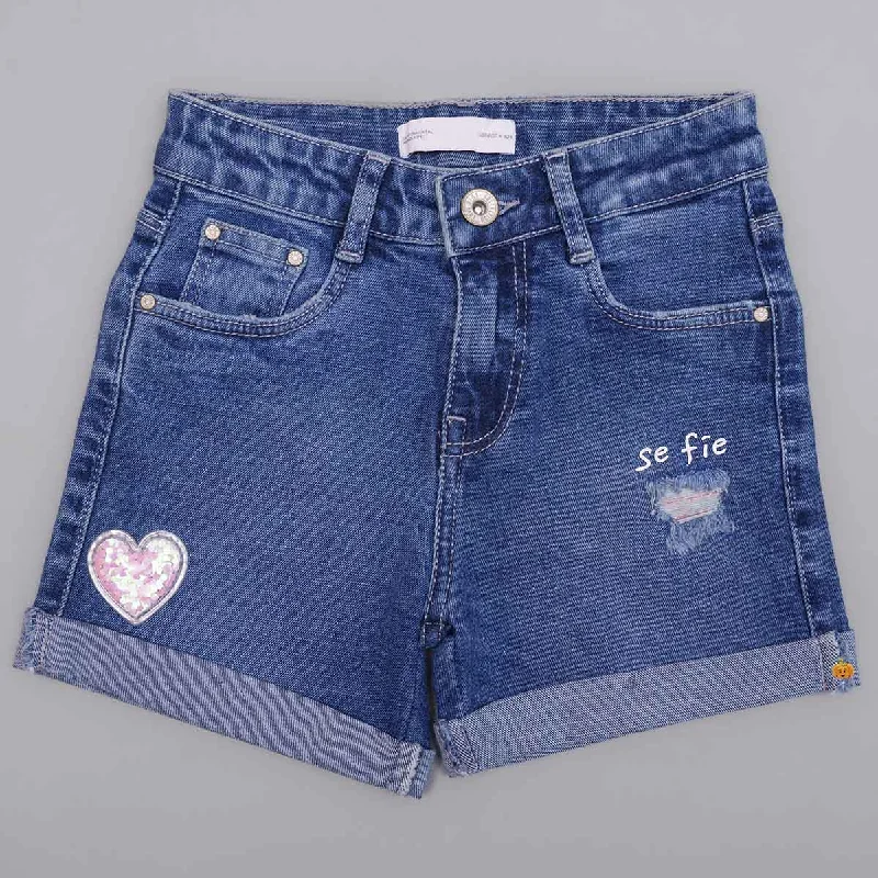 Dark Blue Denim Shorts for Girls