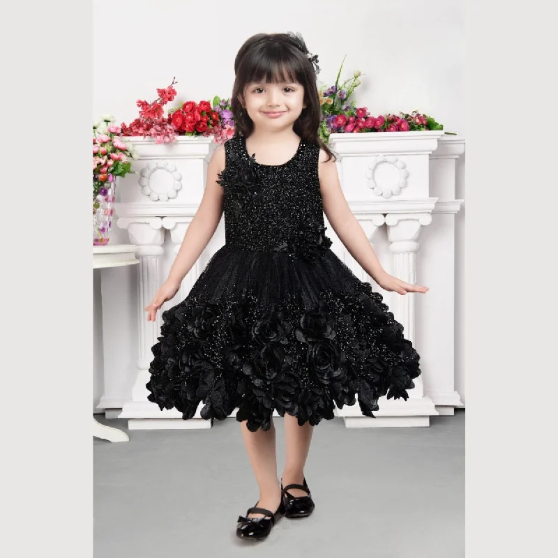 Black Floral Pattern Frock for Girls