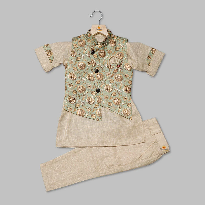 Kurta Pajama for Kids with Jaipuri Print Nehru Jacket