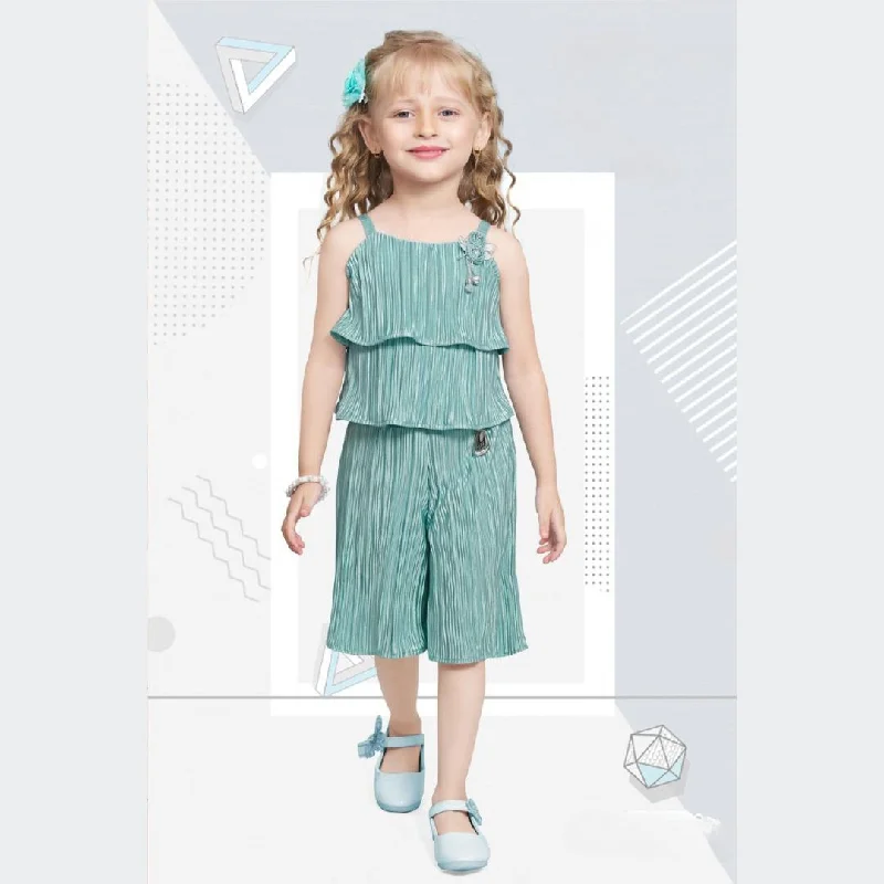 Sea Green & Onion Striped Girls Palazzo Suit