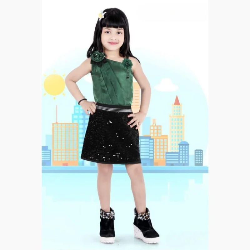 Green & Navy Blue Sequin Skirt and Top for Girls