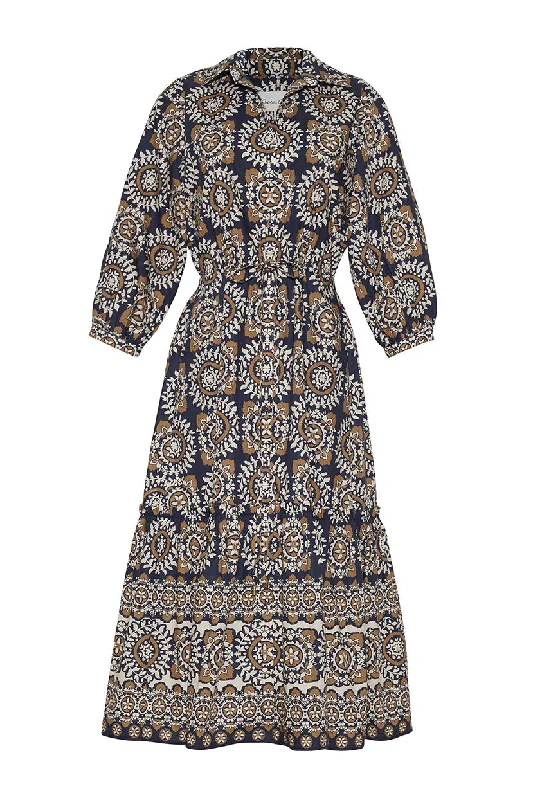 Hutton Dress in Blue Med Tile