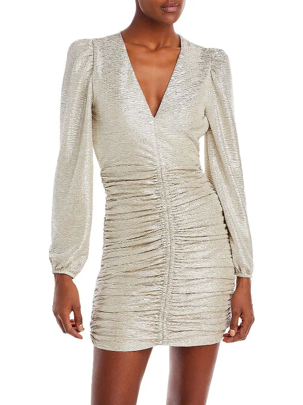 Womens Metallic Ruched Cocktail and Party Dress