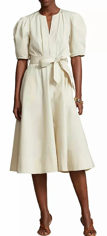 Kalna Belted Short Sleeve Midi Dress In Basic Sand