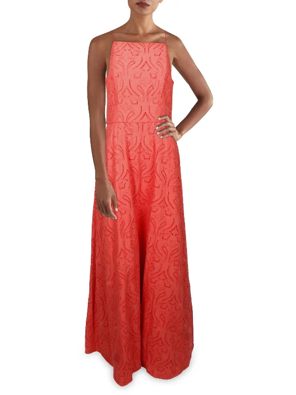 Womens Eyelet Fit & Flare Evening Dress