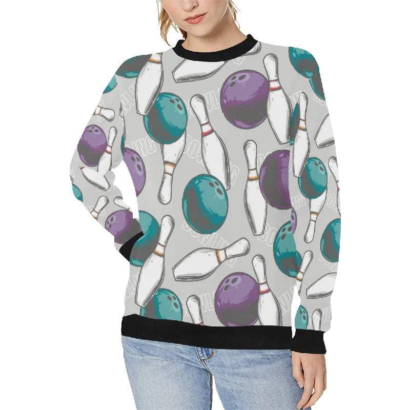 Bowling ball and pin gray background Women's Crew Neck Sweatshirt