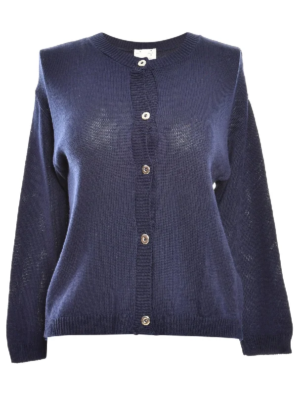 Button Through Navy Cardigan - M