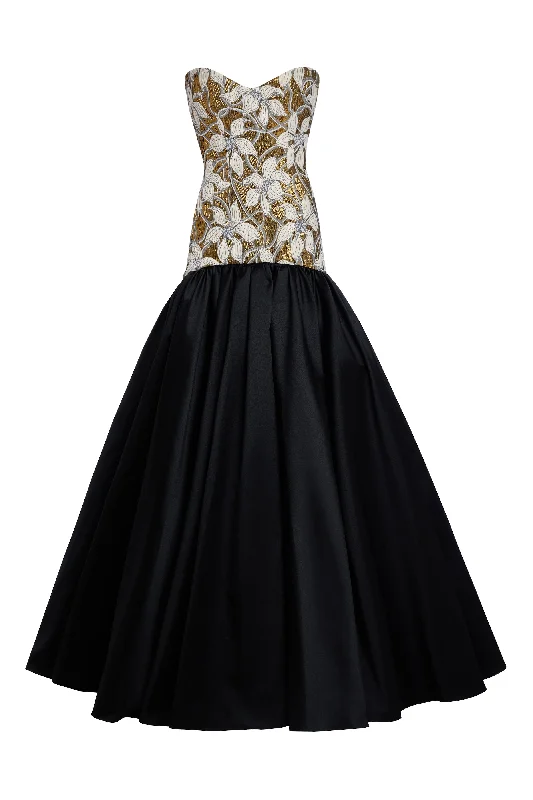 Gwendolyn Gold Floral Brocade Gown