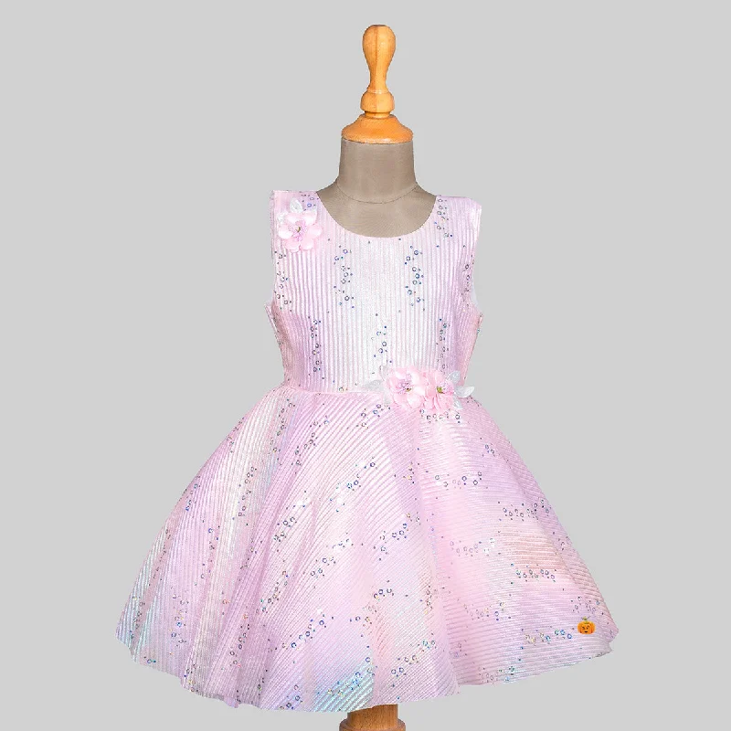 Pink & Sky Blue Striped Girls Frock