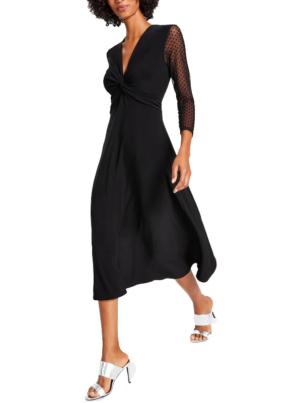 Womens Twist Front Midi Cocktail and Party Dress