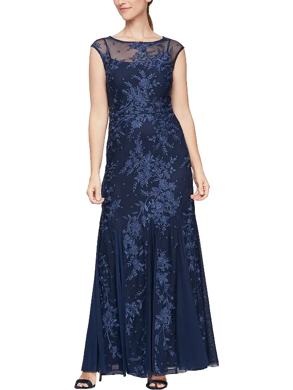 Womens Embroidered Long Evening Dress