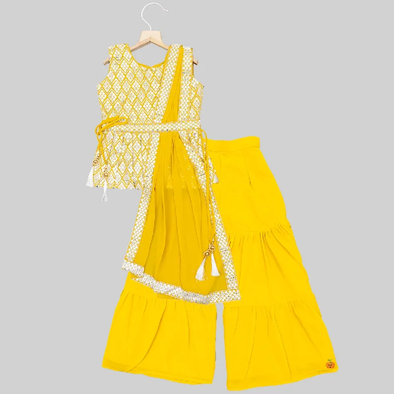 Mustard Peplum Top & Sharara Suit for Girls