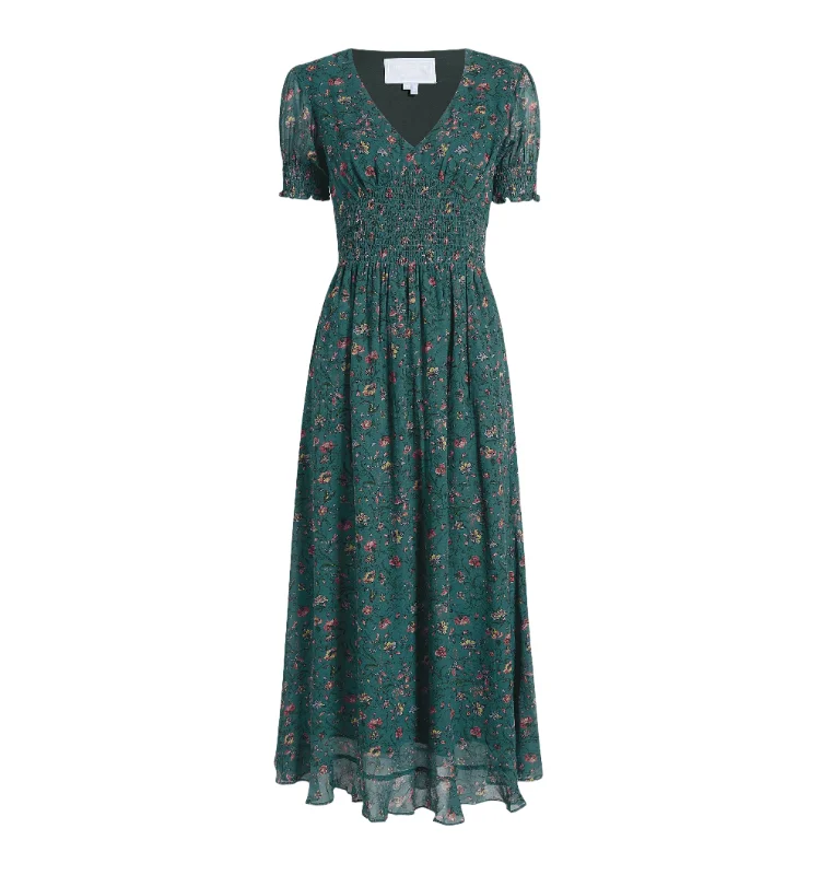 The Georgia Nap Dress in Bottle Green Fleur Chintz