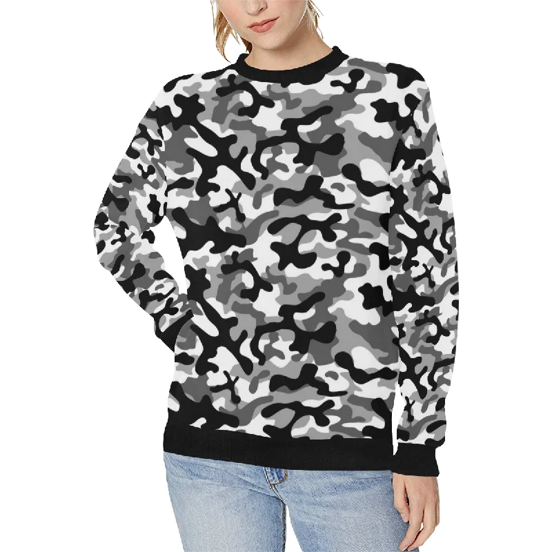 Black white camouflage pattern Women's Crew Neck Sweatshirt