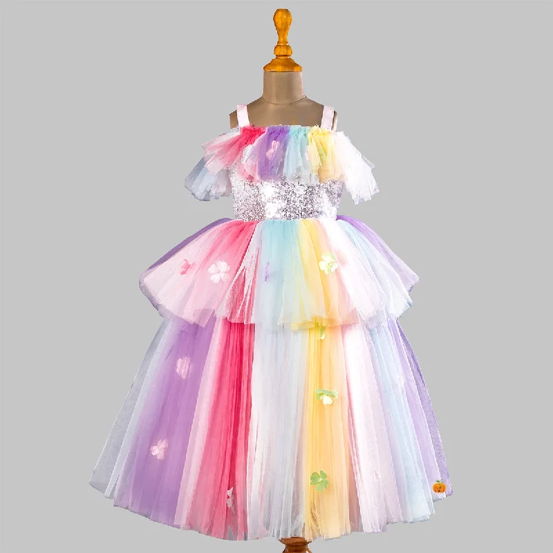 Multi Color Off Shoulder Girlish Gown