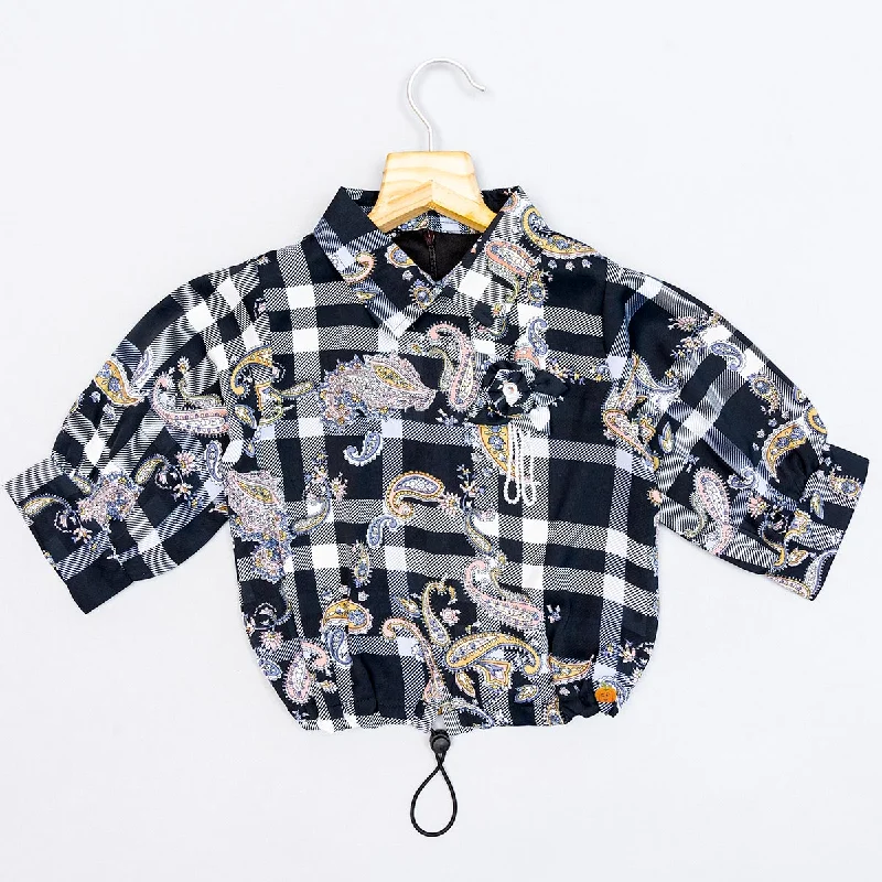 Collar Check Printed Top for Girls