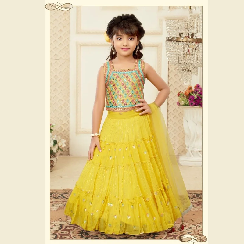 Yellow Mirror Work Lehenga Choli for Girls