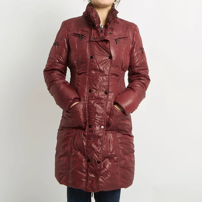 Cinched Waist Long Puffer Coat - UK 10