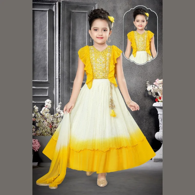 Yellow Embellished Work Girls Lehenga Choli