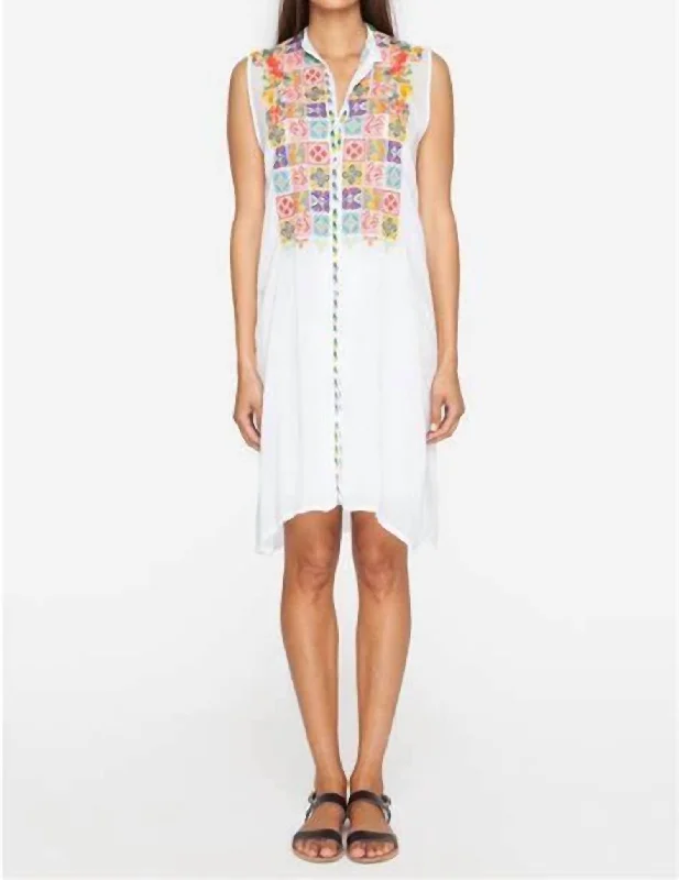 Torreya Button Down Dress (Slip) In White