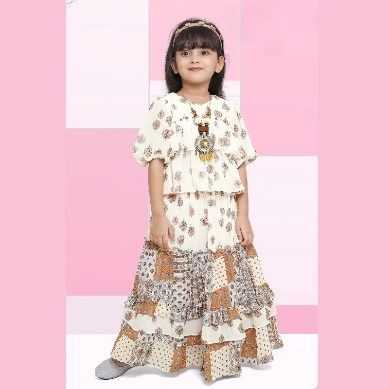 Cream Layered Skirt & Top for Girls