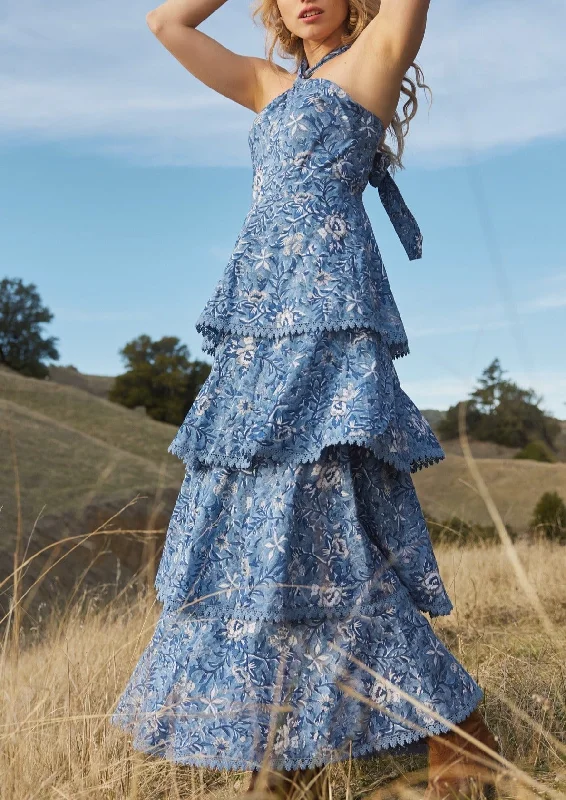 Emma Tiered Dress in Ultramarine Floral