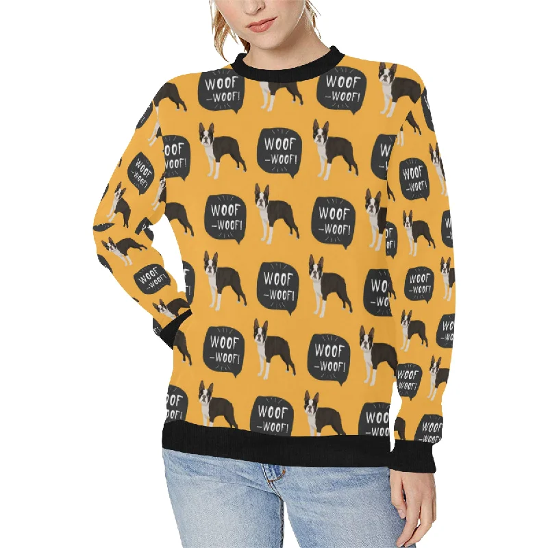 Boston terrier design pattern Women's Crew Neck Sweatshirt