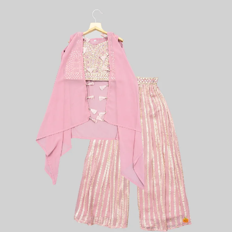 Onion Mirror Work Girls Palazzo Suit with Shrug