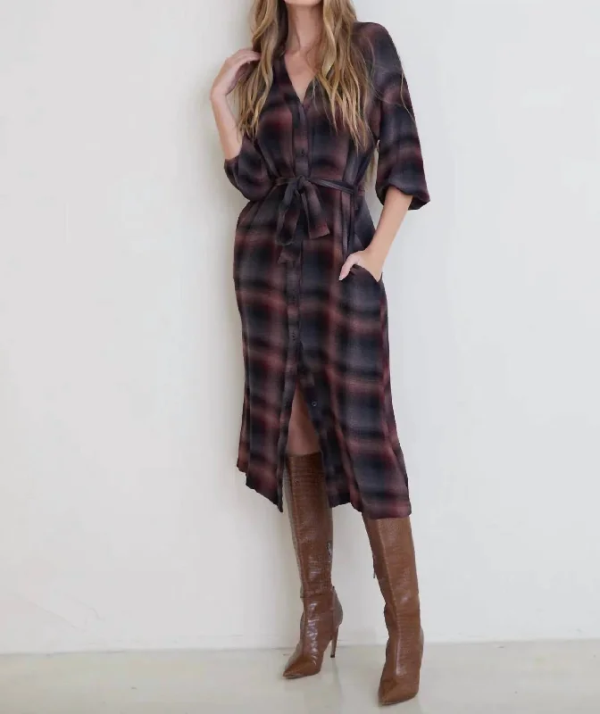 Aurora Button Down Dress In Canyon Pucker Plaid