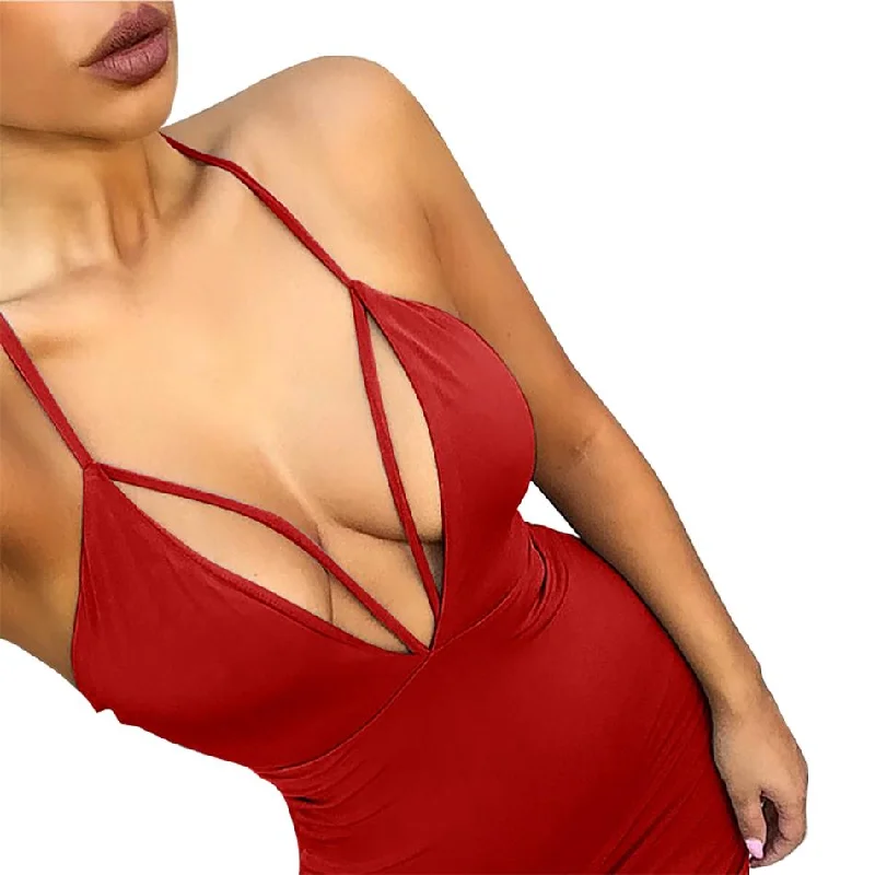 Spaghetti Strap Bandage  Deep V-Neck Dress