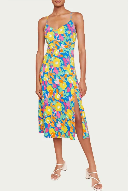 Yara Floral-Print Stretch-Rayon Midi Dress In Blue Multi