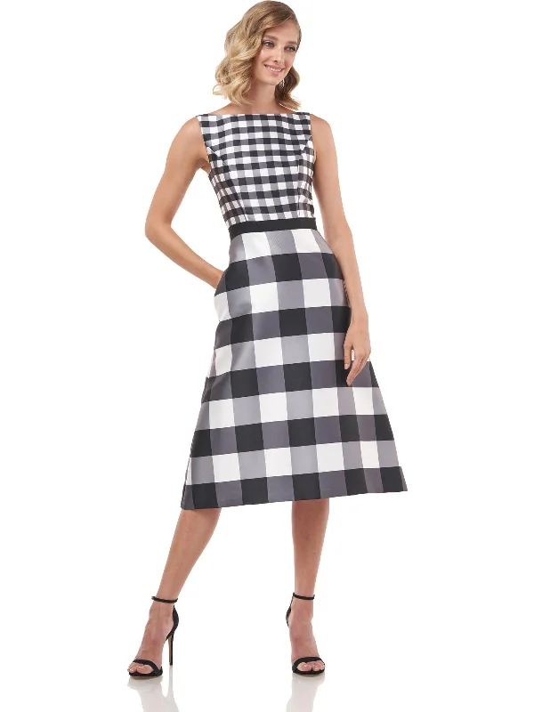 Pauline Womens Plaid Midi Cocktail and Party Dress