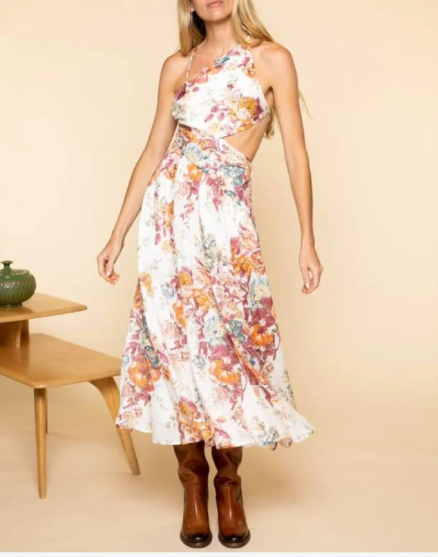 Pattie Asymmetric Dress in Cream Floral