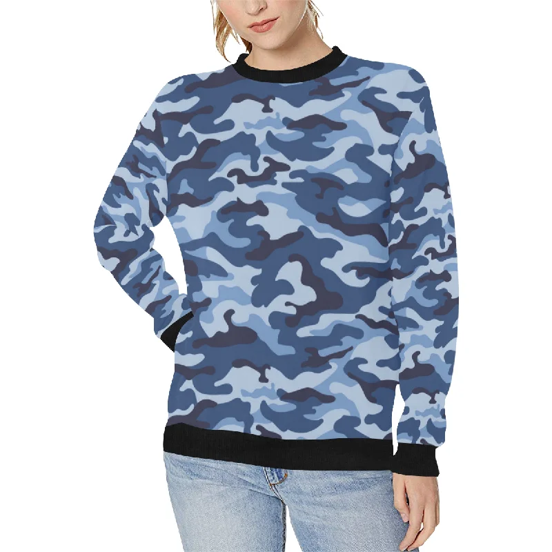 Blue camouflage pattern Women's Crew Neck Sweatshirt