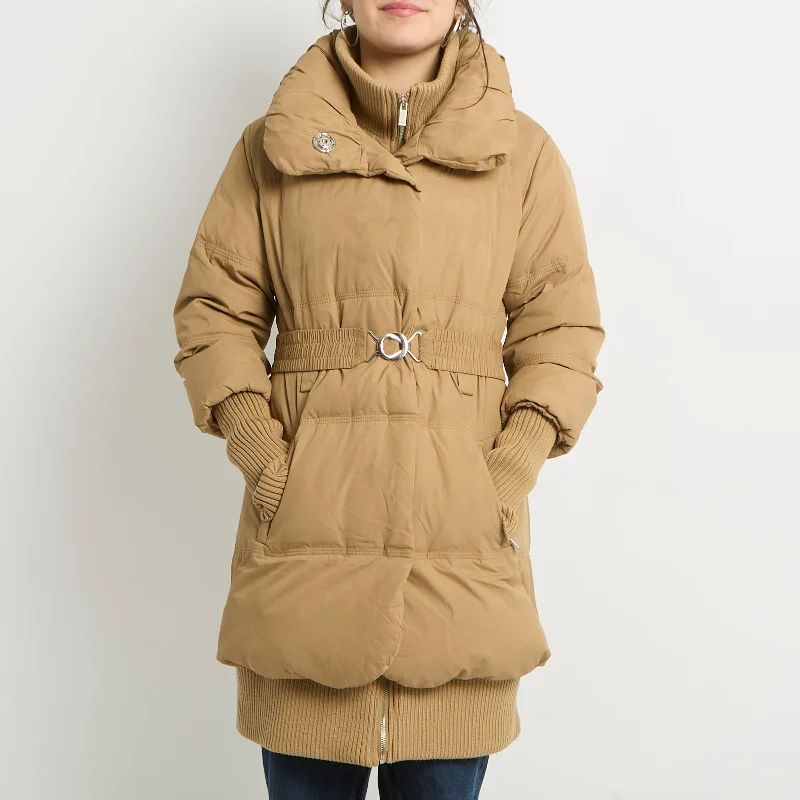 Ribbed Cuffed Long Puffer Jacket - UK 10