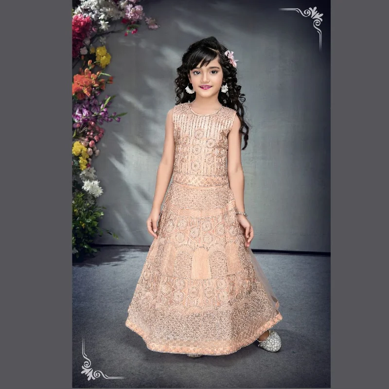 Peach Embellished Lehenga Choli for Girls