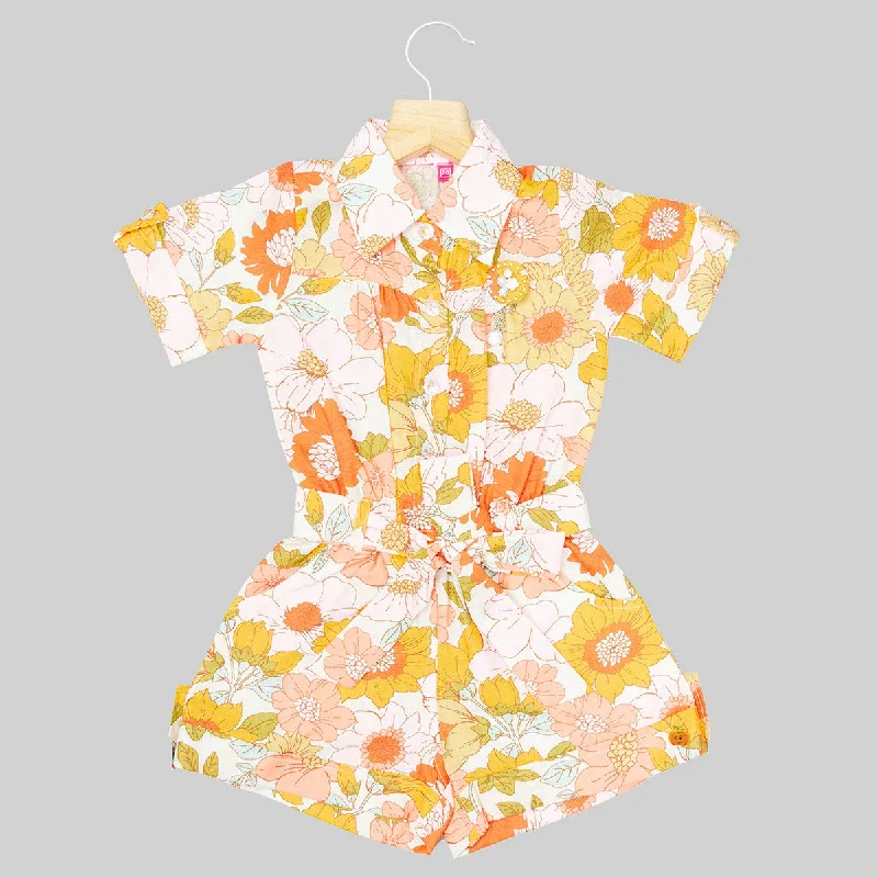 Multi Floral Printed Jump Suit for Girls