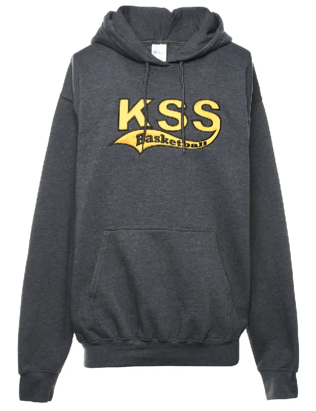 Grey Printed Hoodie - L