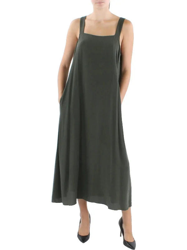 Womens Silk Long Midi Dress