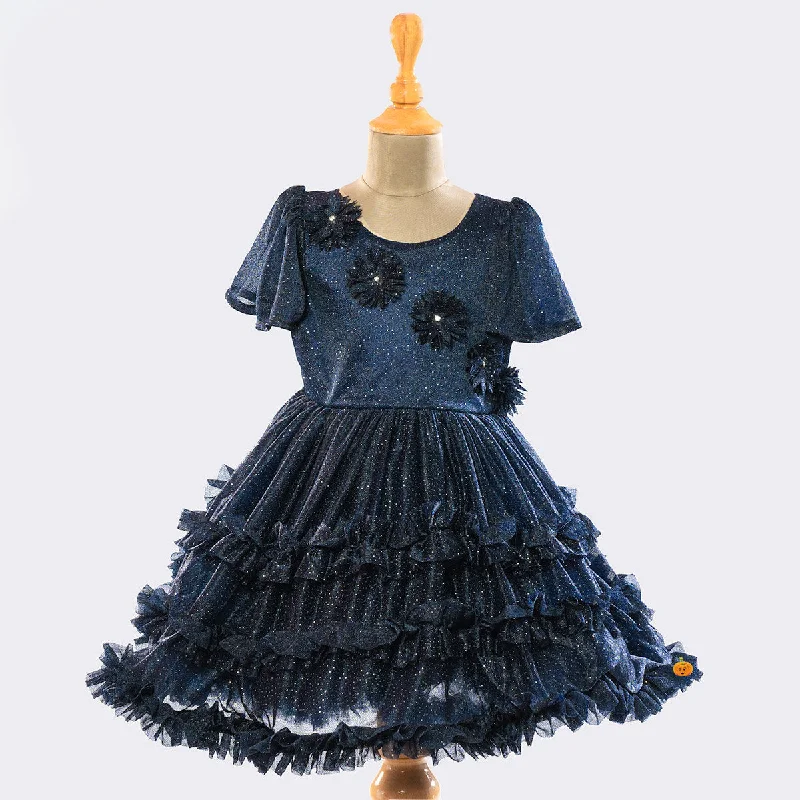 Navy Blue & Maroon Party Wear Frock for Girls