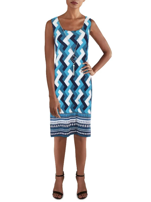 Petites Womens Knit Printed Sheath Dress