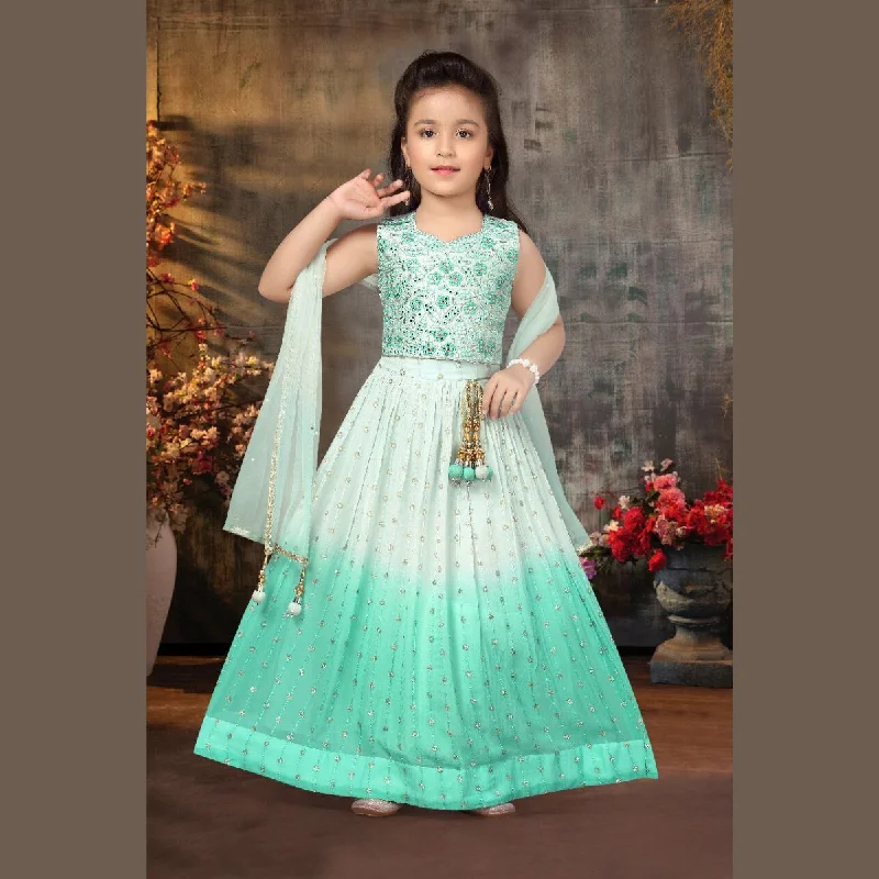 Sea Green Girls Lehenga Choli with Dupatta