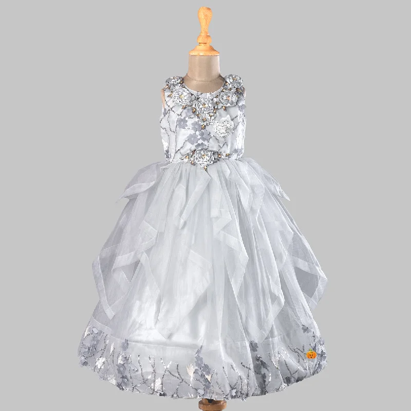 Grey Floral Gown for Girls