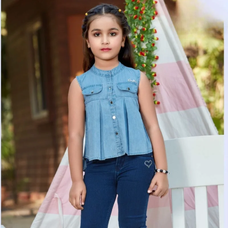 Dark & Light Blue Denim Top for Girls