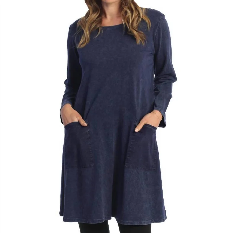 Mineral French Terry Long Sleeve Dress In Denim