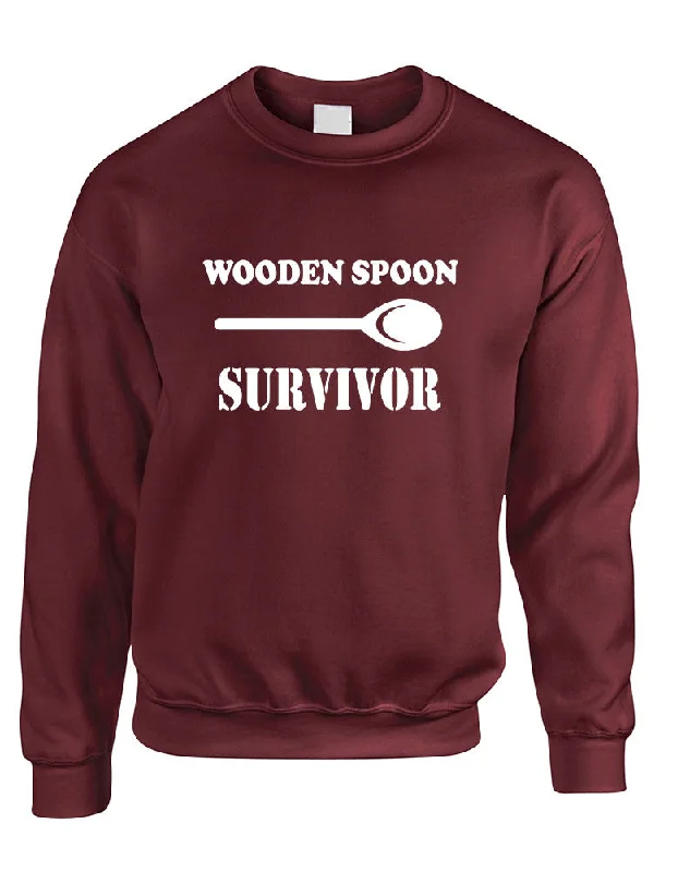 Adult Sweatshirt Wooden Spoon Survivor Humor Text Funny Top