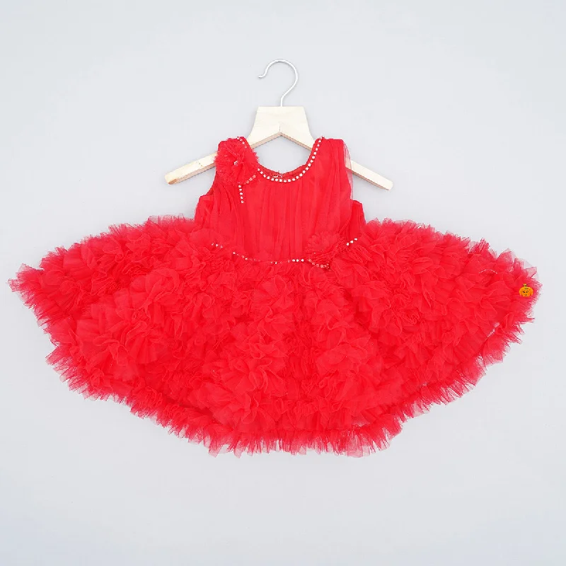 Red & Green Frill Baby Frock