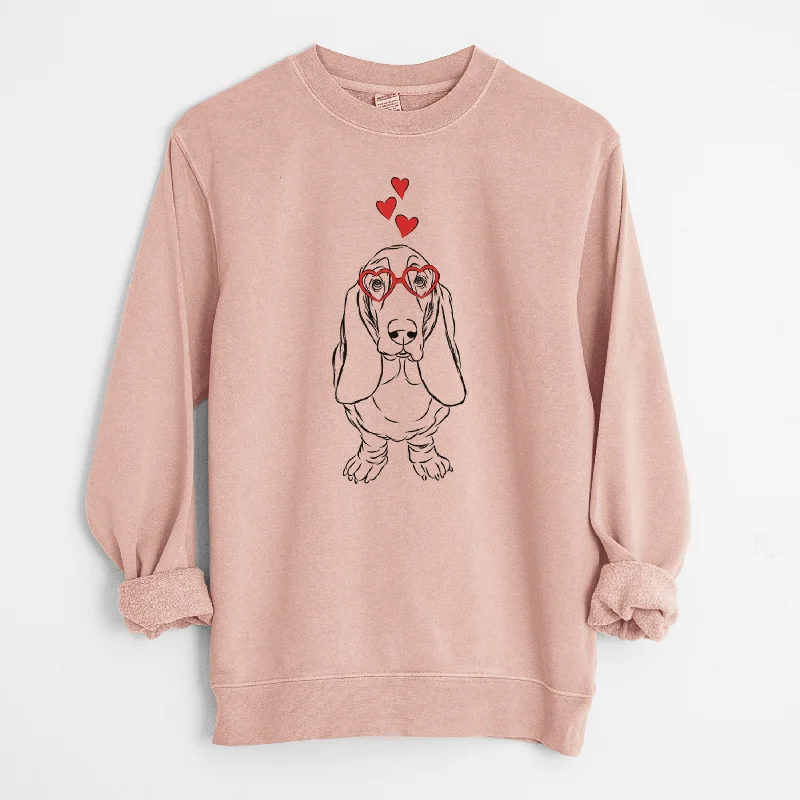 Valentine Charlie the Basset Hound - Unisex Pigment Dyed Crew Sweatshirt